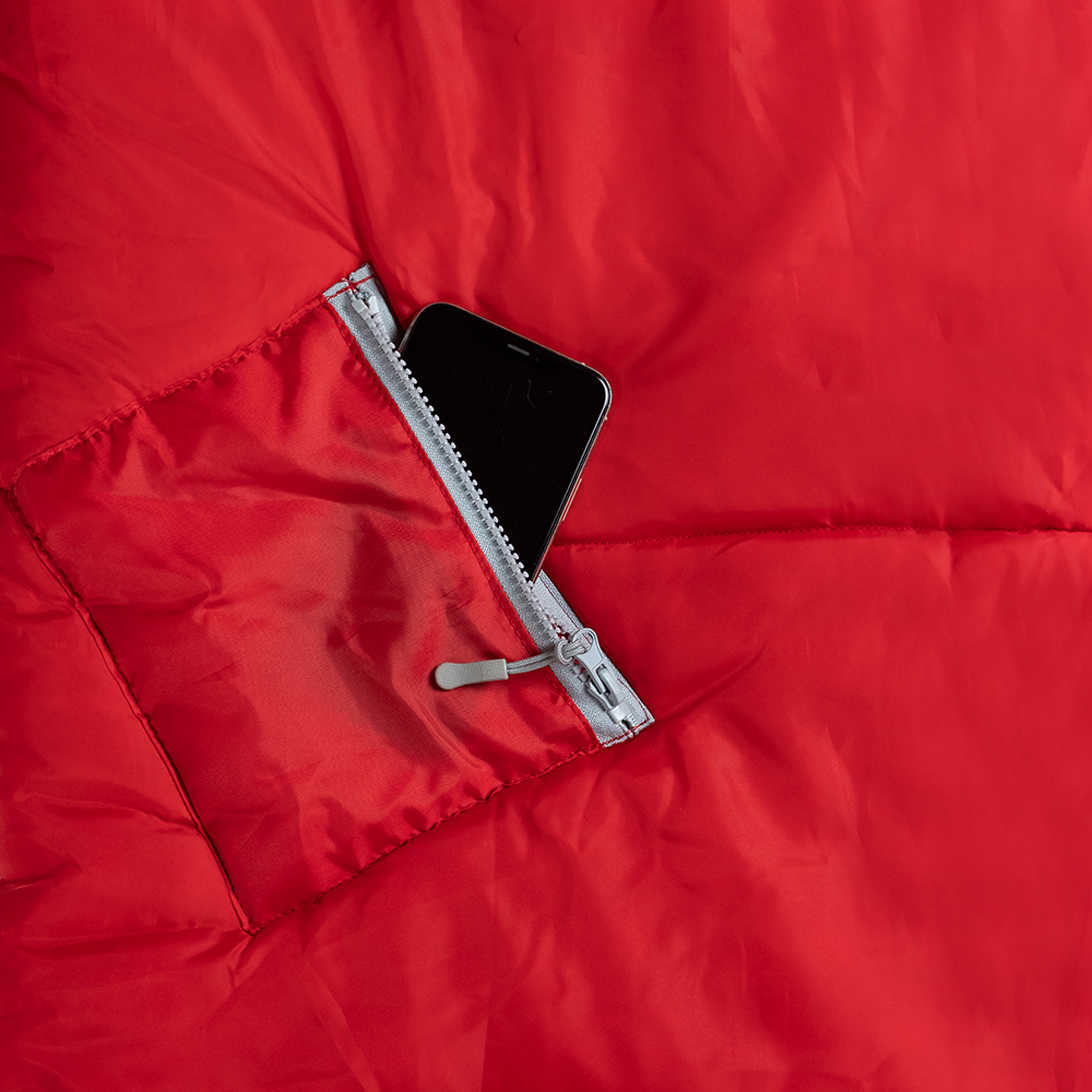 Sleep-n-pack: Packable Sleeping Bag, Big Kid 7-12+ yrs - Fiery Red/Grey Sherpa