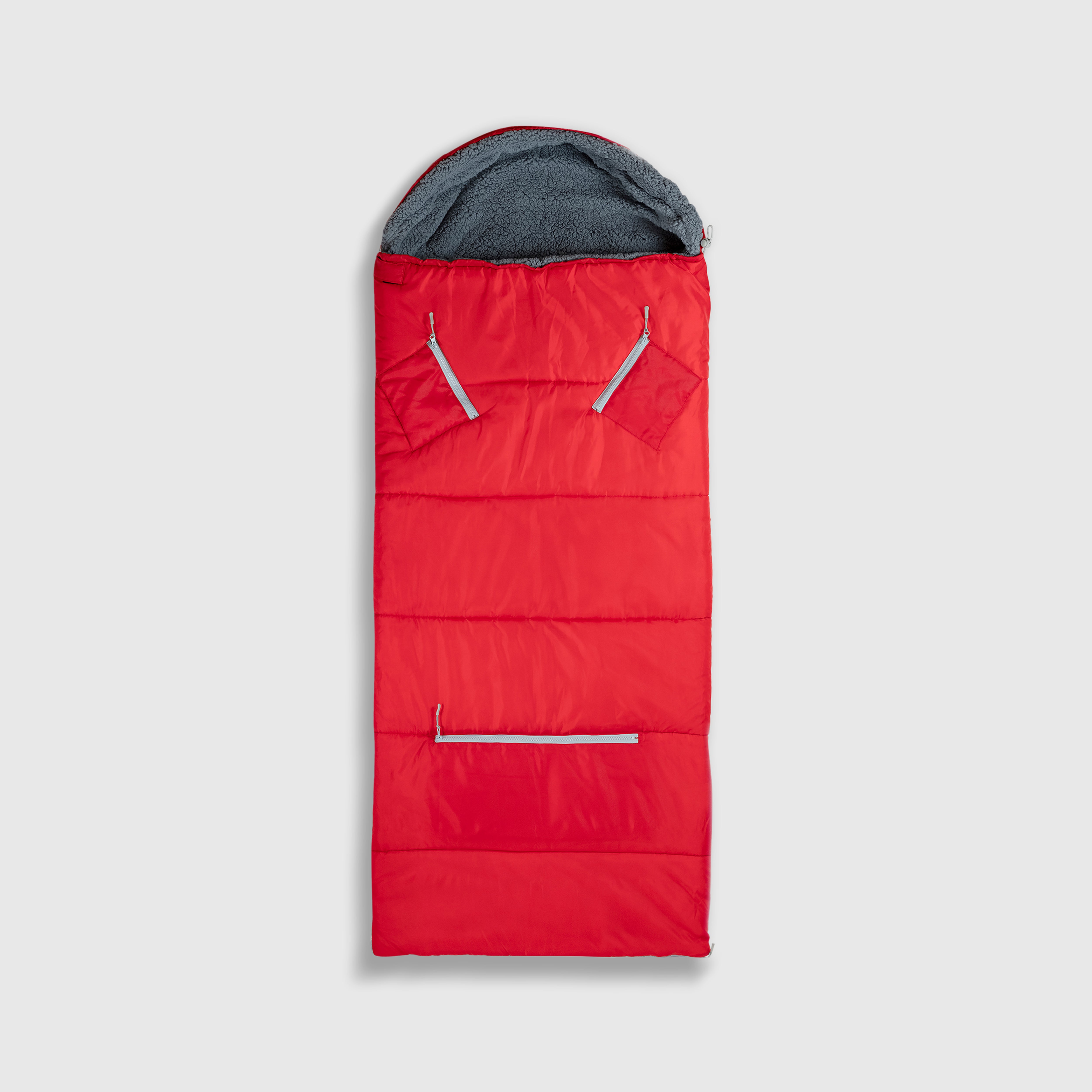Sleep-n-pack: Packable Sleeping Bag, Big Kid 7-12+ yrs - Fiery Red/Grey Sherpa