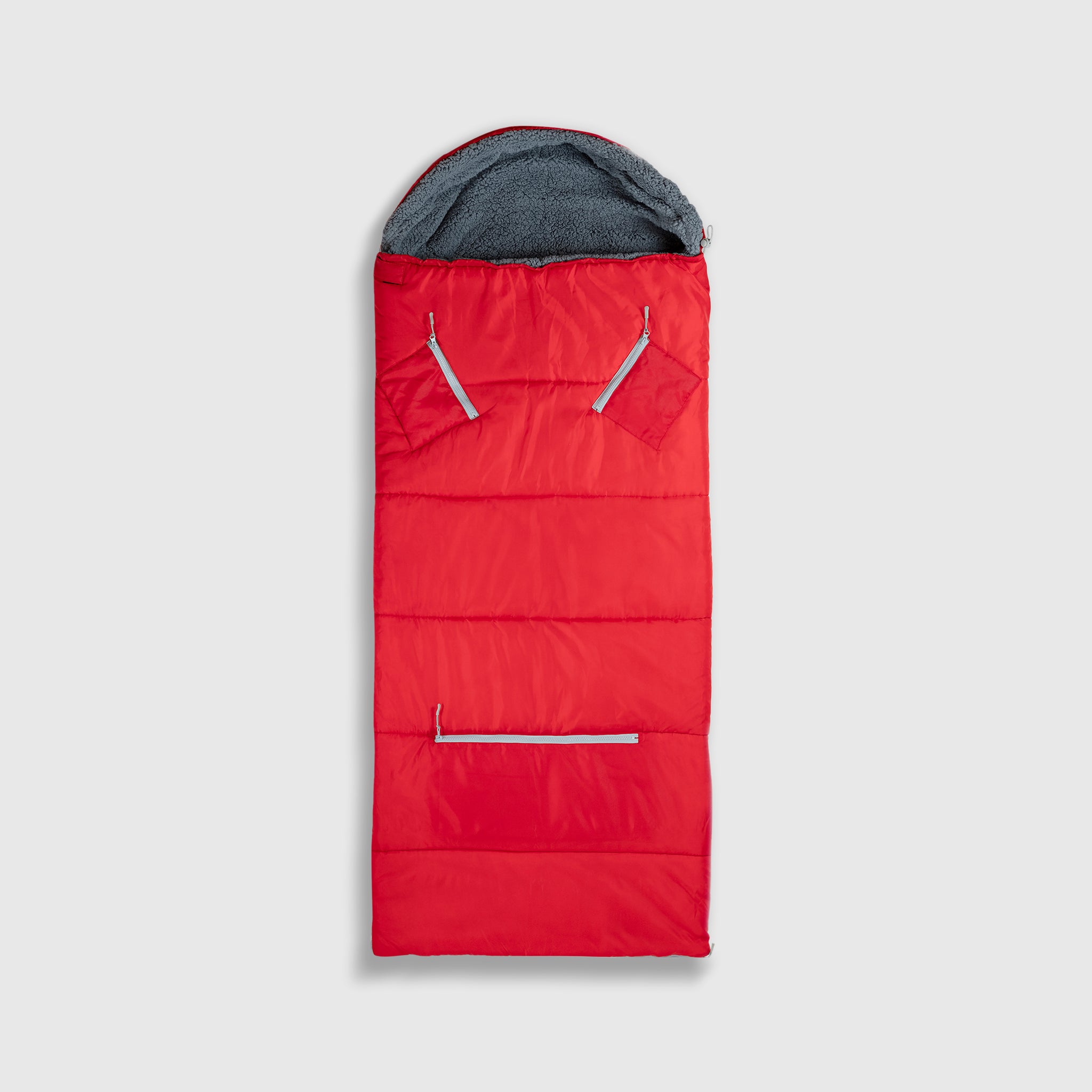 Sleep-n-pack: Packable Sleeping Bag, Big Kid 7-12+ yrs - Fiery Red/Grey Sherpa