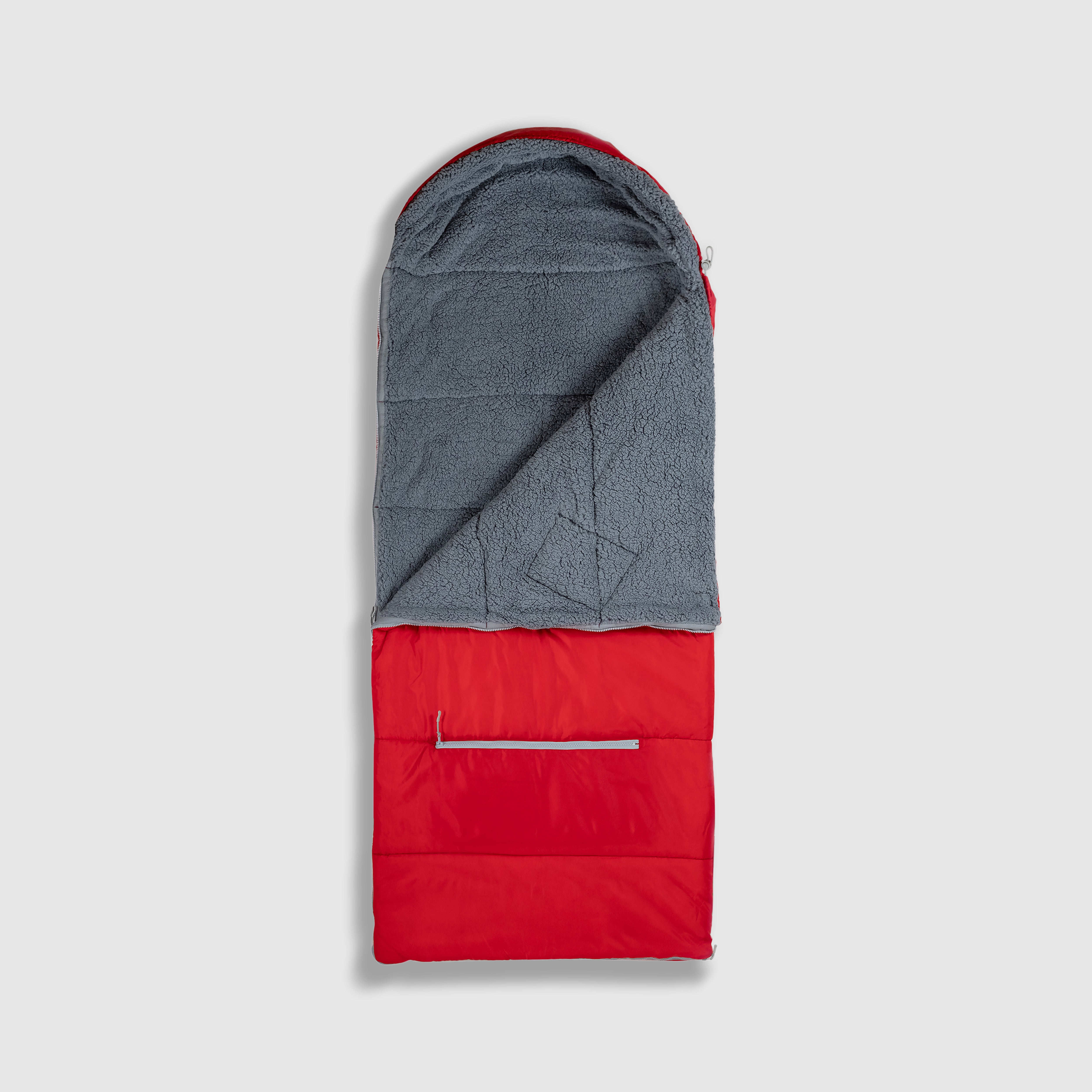 Sleep-n-pack: Packable Sleeping Bag, Big Kid 7-12+ yrs - Fiery Red/Grey Sherpa