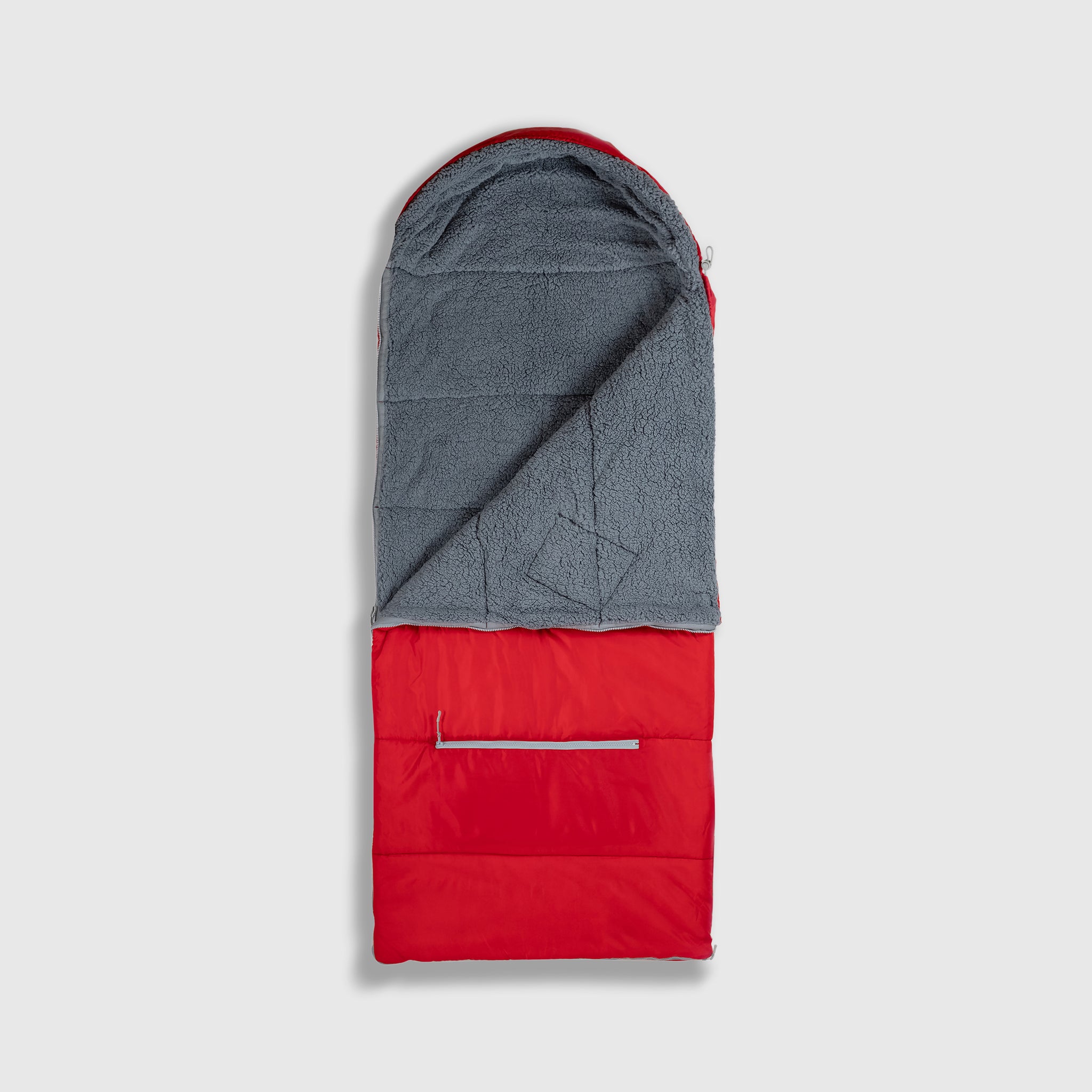 Sleep-n-pack: Packable Sleeping Bag, Big Kid 7-12+ yrs - Fiery Red/Grey Sherpa