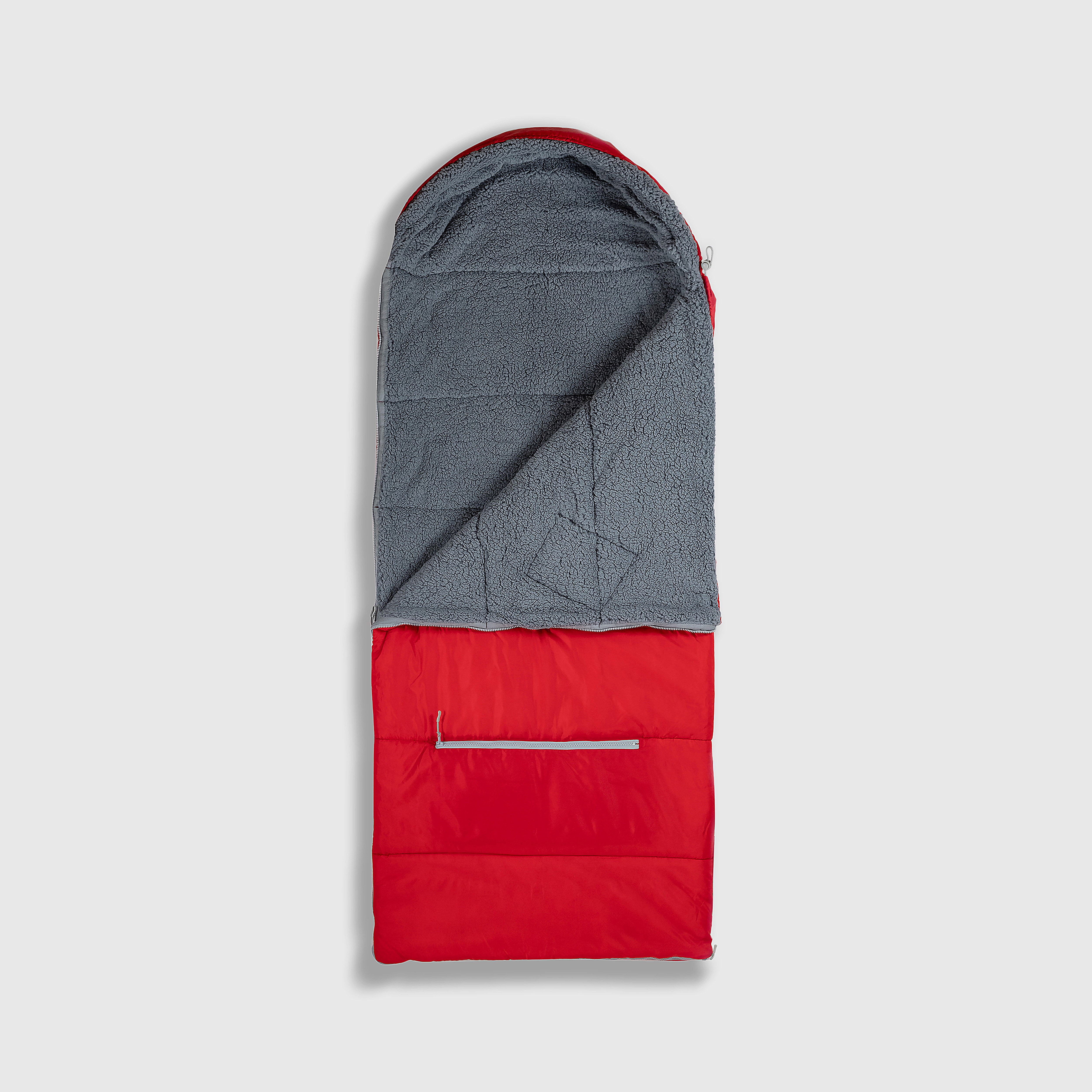 Sleep-n-pack: Packable Sleeping Bag, Big Kid 7-12+ yrs - Fiery Red/Grey Sherpa