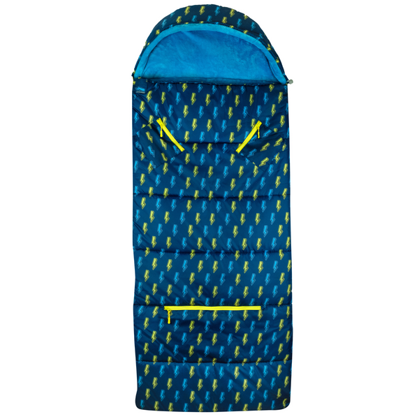 Sleep-n-Pack, Packable Kid's Sleeping Bag & Backpack, Outdoor Rated, 7-12 Yrs, Lightning Bolts, Cozy Fleece Lined