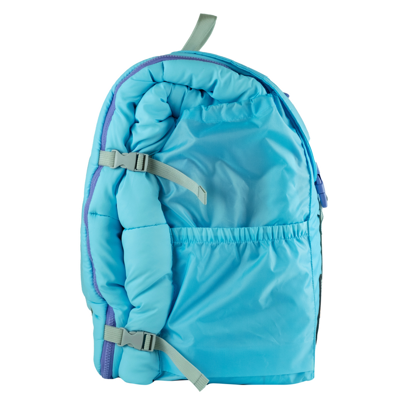 Sleep-n-pack: Kid's Sleeping Bag Backpack, Outdoor Rated, Sherpa Lined, ClearWater/Violet Dream