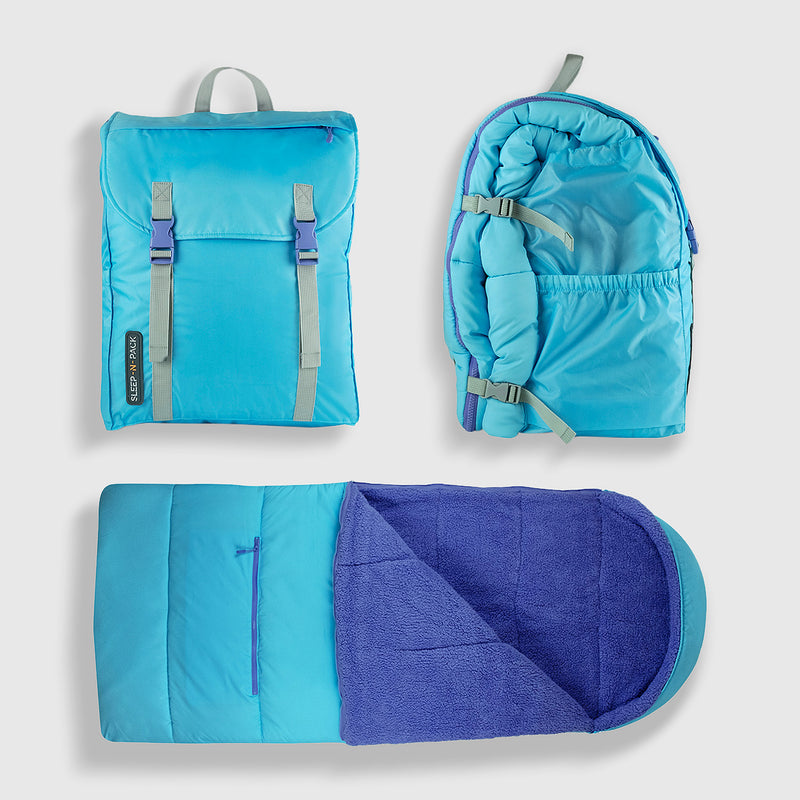 Sleep-n-pack: Packable Sleeping Bag, Big Kid 7-12+ yrs - ClearWater/Violet Dream Sherpa