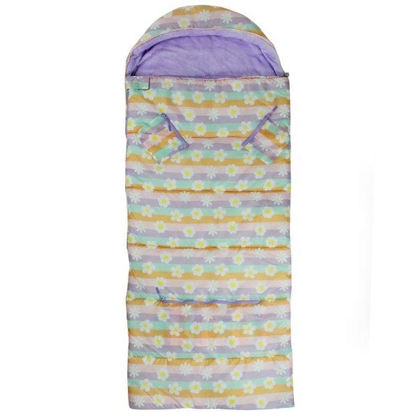 Sleep-n-pack: Packable Sleeping Bag, Big Kid 7-12+ yrs  - Happy Daisy Stripes
