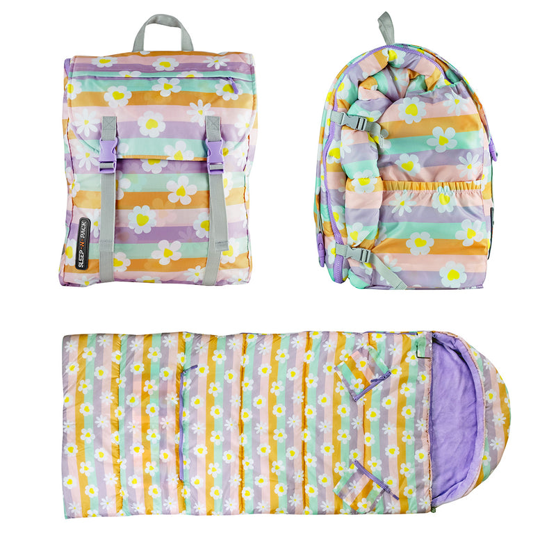 Sleep-n-pack: Packable Sleeping Bag, Big Kid 7-12+ yrs  - Happy Daisy Stripes