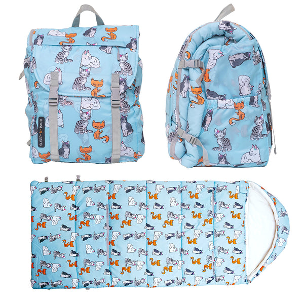 Sleep-N-Pack™ Big Kid Sleeping Bag Backpack – Sweet Cats Print