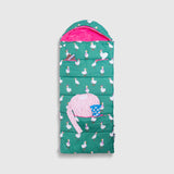 Sleep-N-Pack™ Big Kid Sleeping Bag Backpack – Silly Ducks in Golf Green