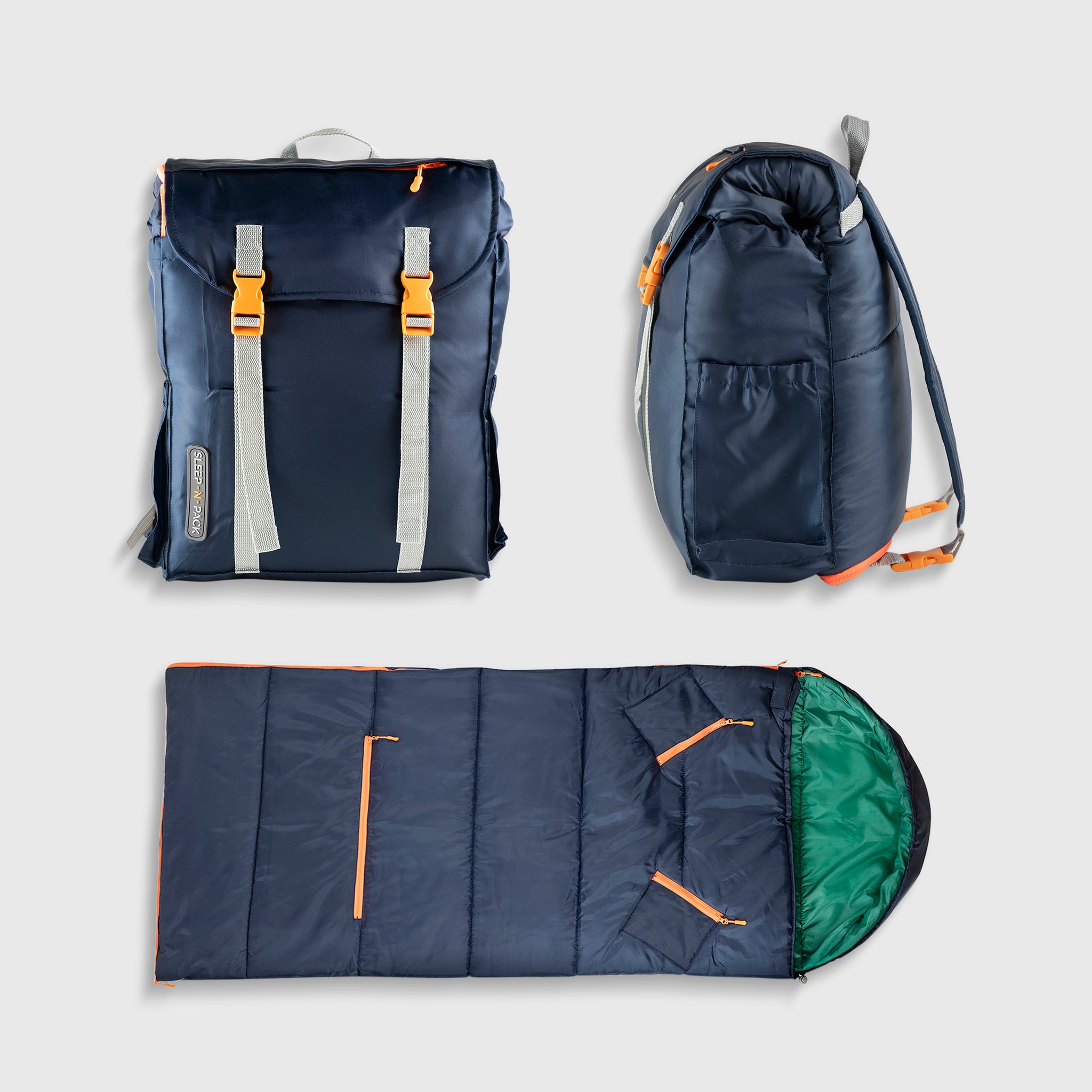 Sleep-n-pack: Packable Sleeping Bag, Big Kid 7-12+ yrs - Navy/Green