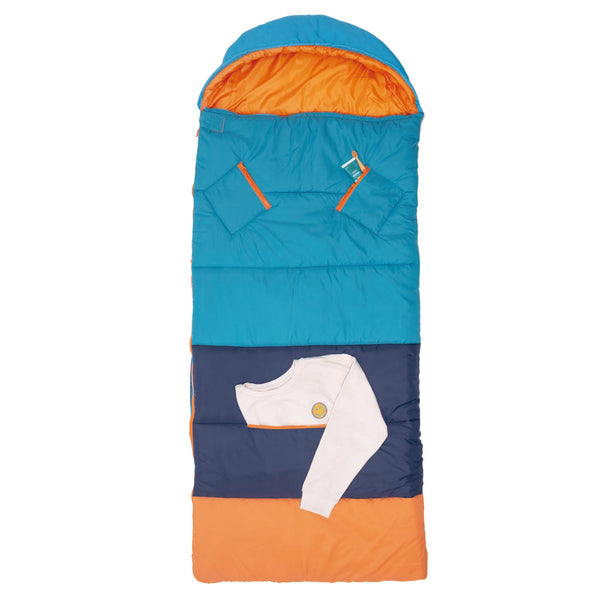 Sleep-N-Pack™ – Big Kid Size | Color Block Camp Collection: Enamel Blue, Persimmon & Navy Blue