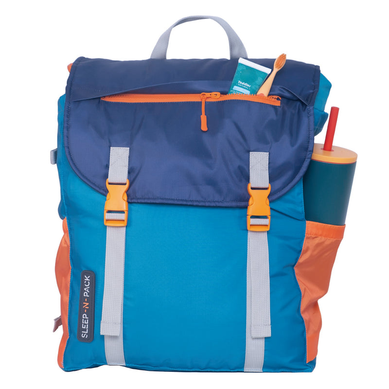 Sleep-N-Pack™ – Big Kid Size | Color Block Camp Collection: Enamel Blue, Persimmon & Navy Blue