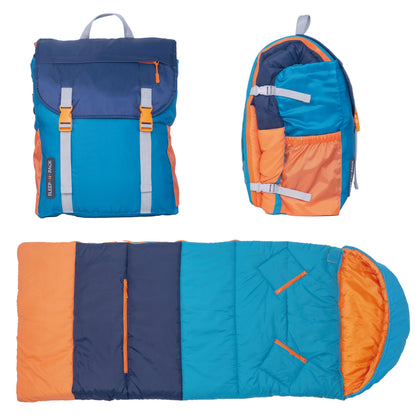 Sleep-N-Pack™ – Big Kid Size | Color Block Camp Collection: Enamel Blue, Persimmon & Navy Blue