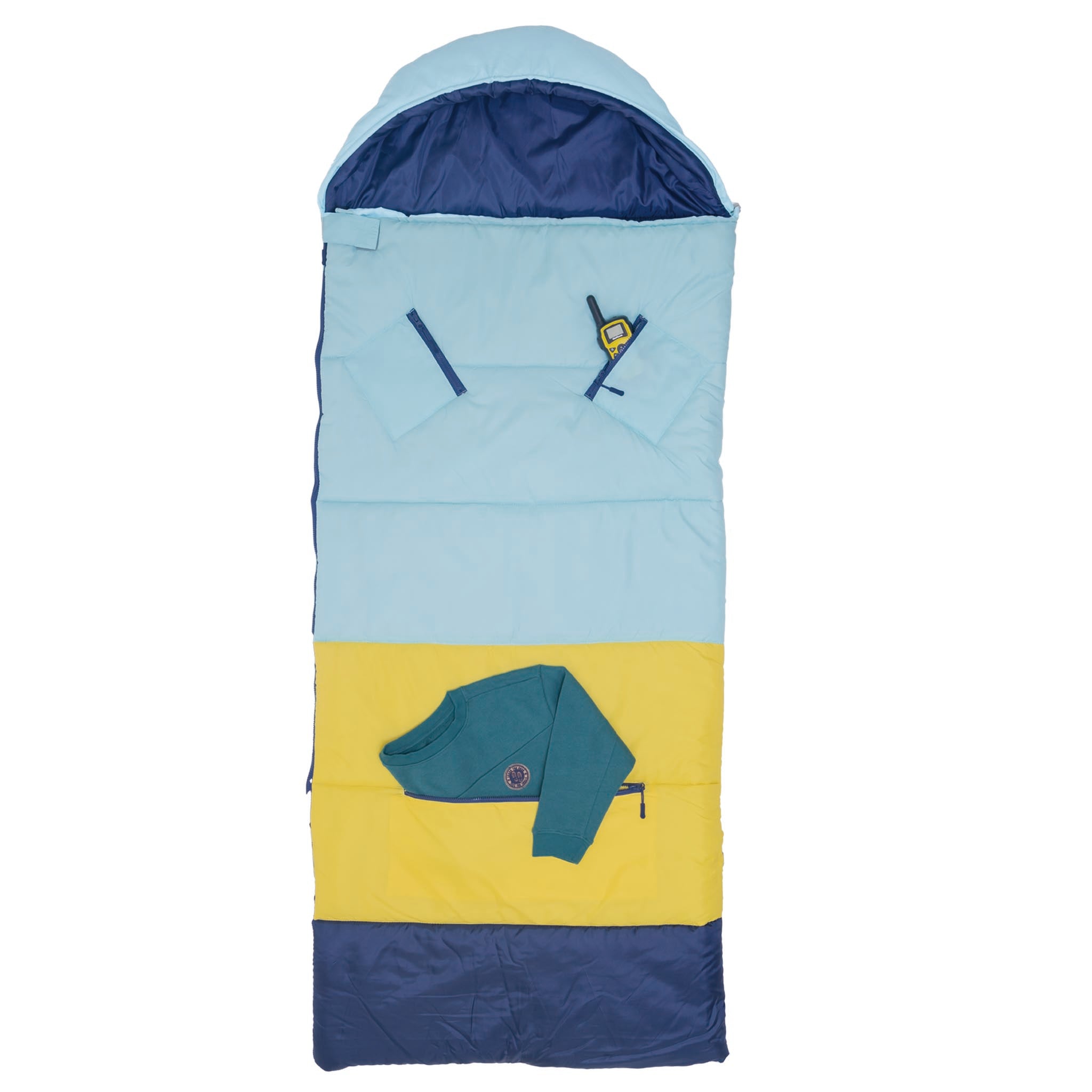 Sleep-N-Pack™ – Big Kid Size | Color Block Cali Teal, Buttercup Yellow & Navy Blue