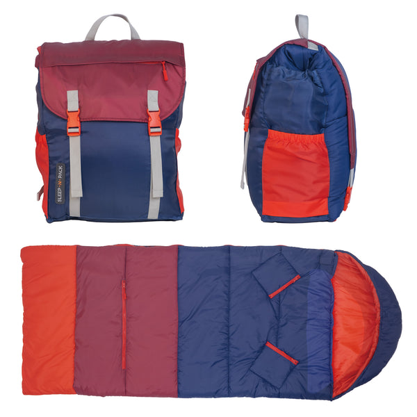 Sleep-N-Pack™ – Big Kid Size | Color Block Camp Collection: Navy, Fiery Red & Mulberry