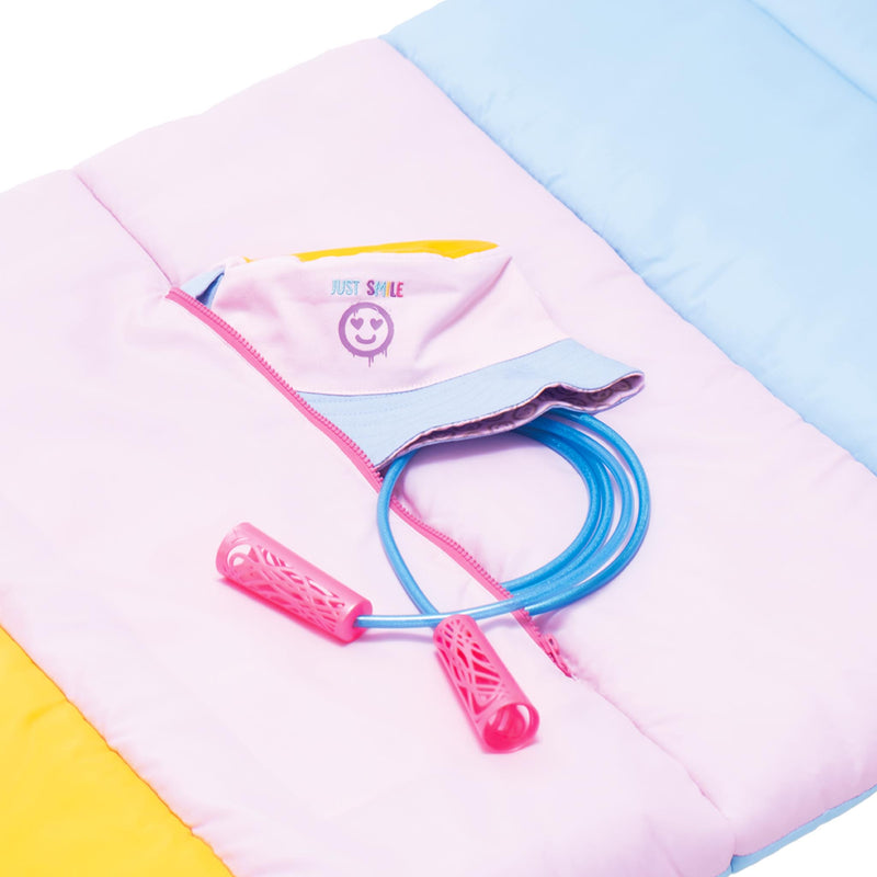 Sleep-N-Pack™ – Big Kid Size | Color Block Camp Collection: Pink Smile Face
