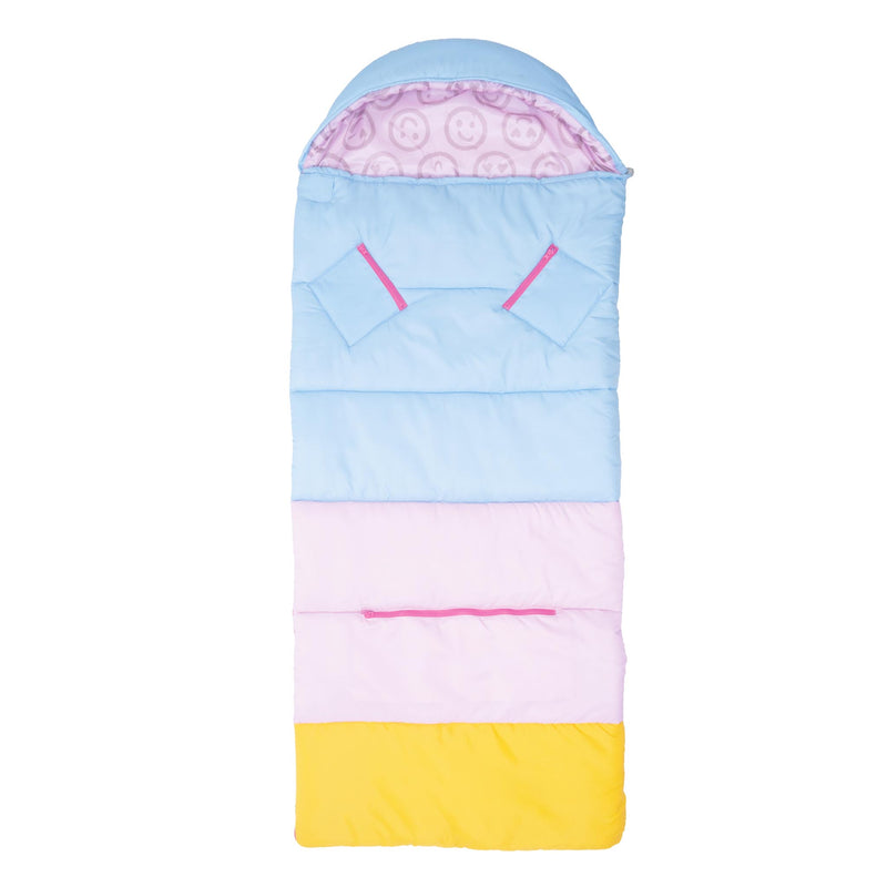 Sleep-N-Pack™ – Big Kid Size | Color Block Camp Collection: Pink Smile Face