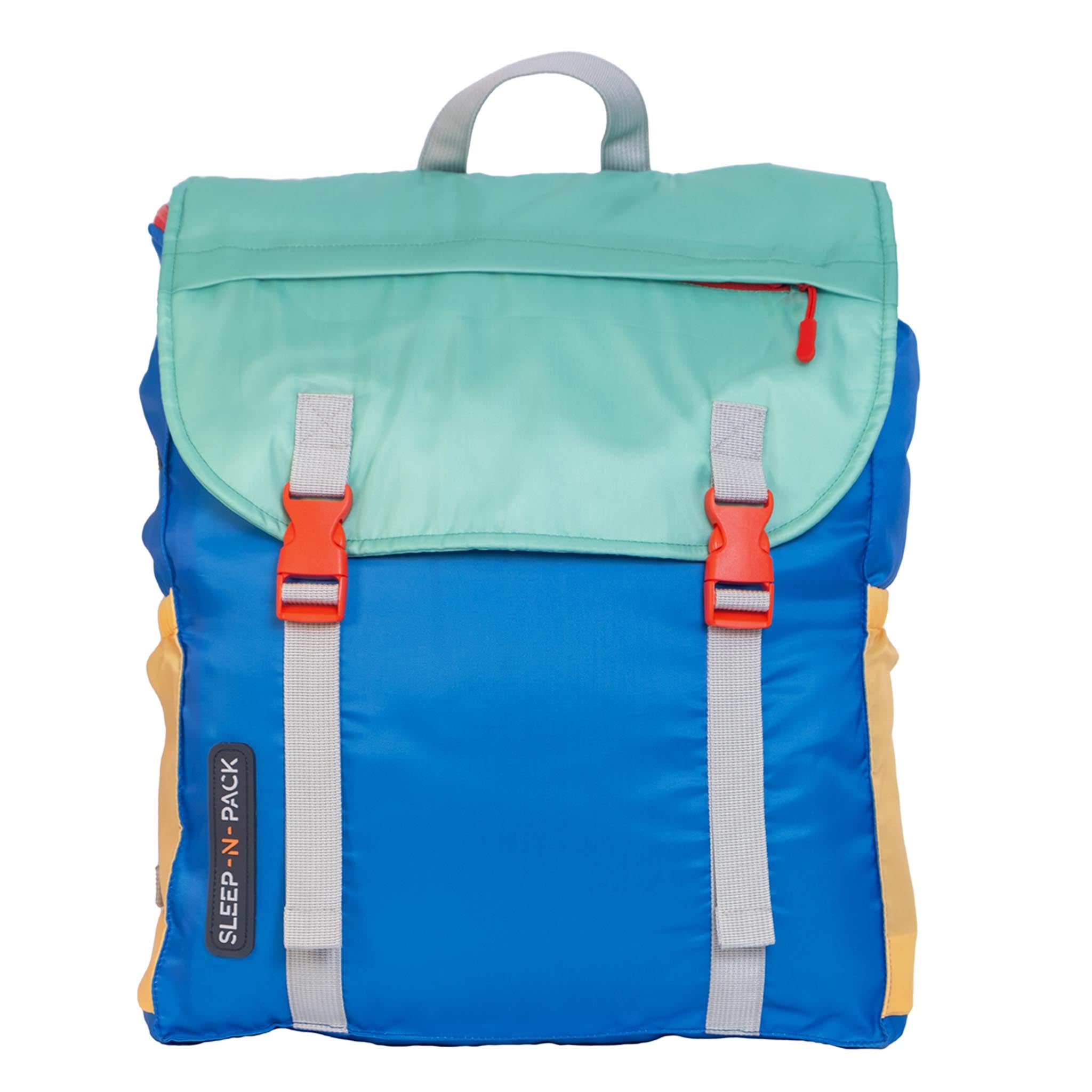 Sleep-N-Pack™ – Big Kid Size | Color Block Camp Collection: Blue Smile Face