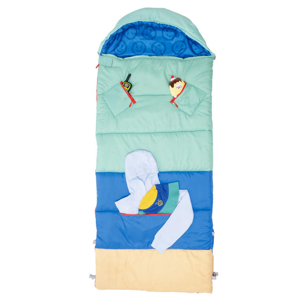 Sleep-N-Pack™ – Big Kid Size | Color Block Camp Collection: Blue Smile Face