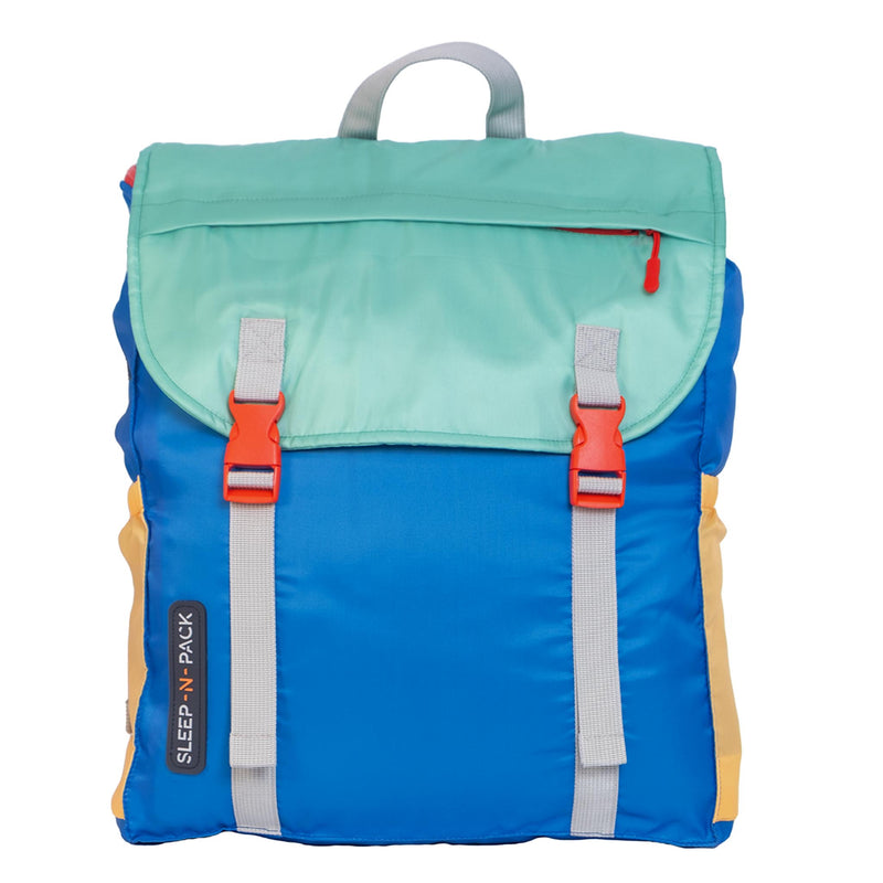 Sleep-N-Pack™ – Big Kid Size | Color Block Camp Collection: Blue Smile Face