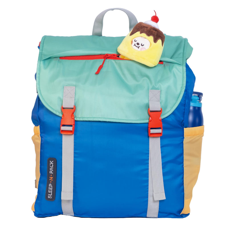 Sleep-N-Pack™ – Big Kid Size | Color Block Camp Collection: Blue Smile Face