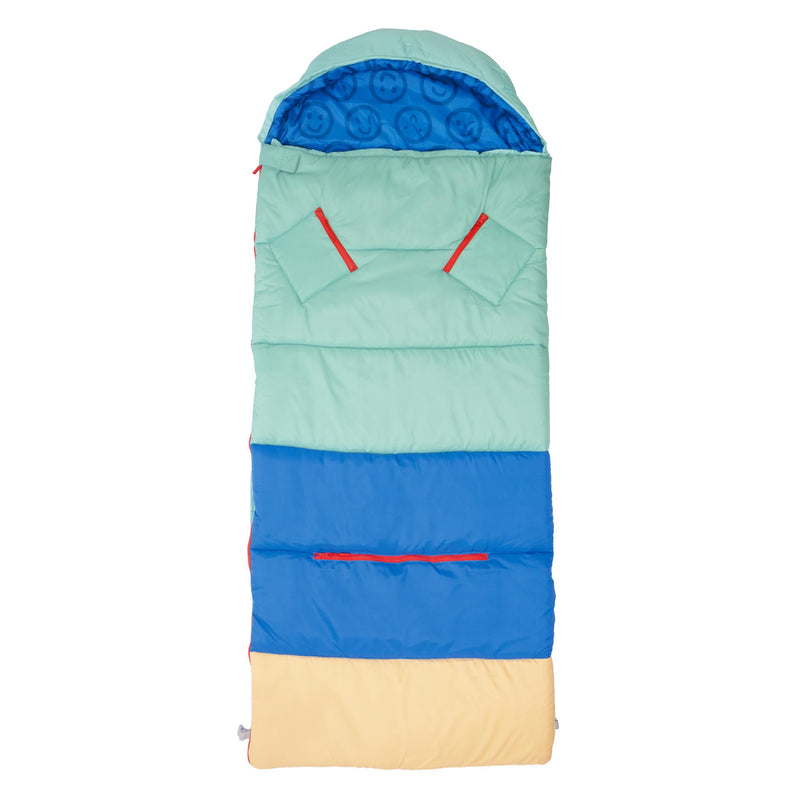 Sleep-N-Pack™ – Big Kid Size | Color Block Camp Collection: Blue Smile Face