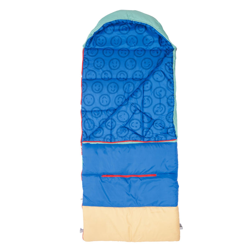 Sleep-N-Pack™ – Big Kid Size | Color Block Camp Collection: Blue Smile Face