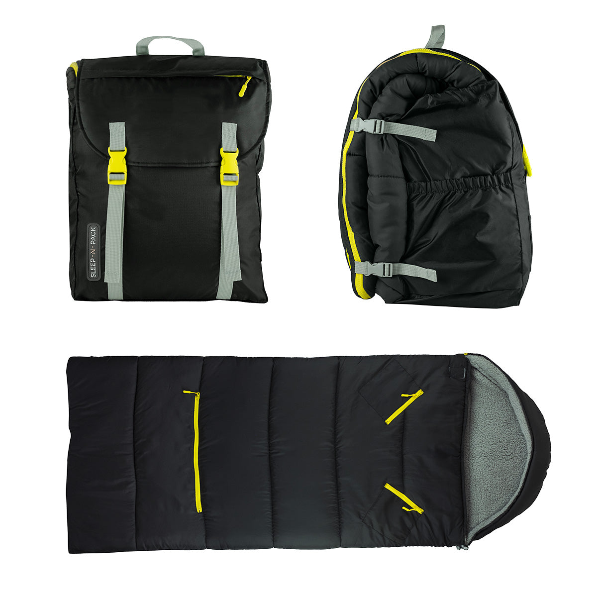 Sleep-n-pack: Packable Sleeping Bag, Big Kid 7-12+ yrs - Charcoal/Marshmallow Sherpa