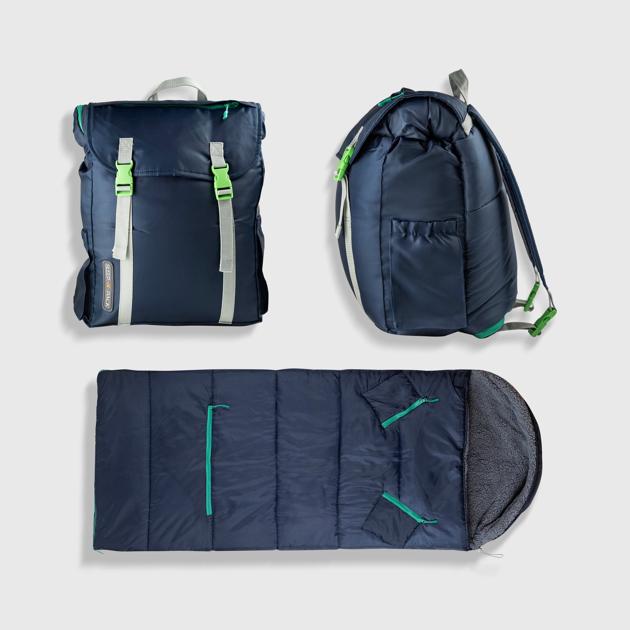 Sleep-n-pack: Packable Sleeping Bag, Big Kid 7-12+ yrs - Navy/Grey Sherpa