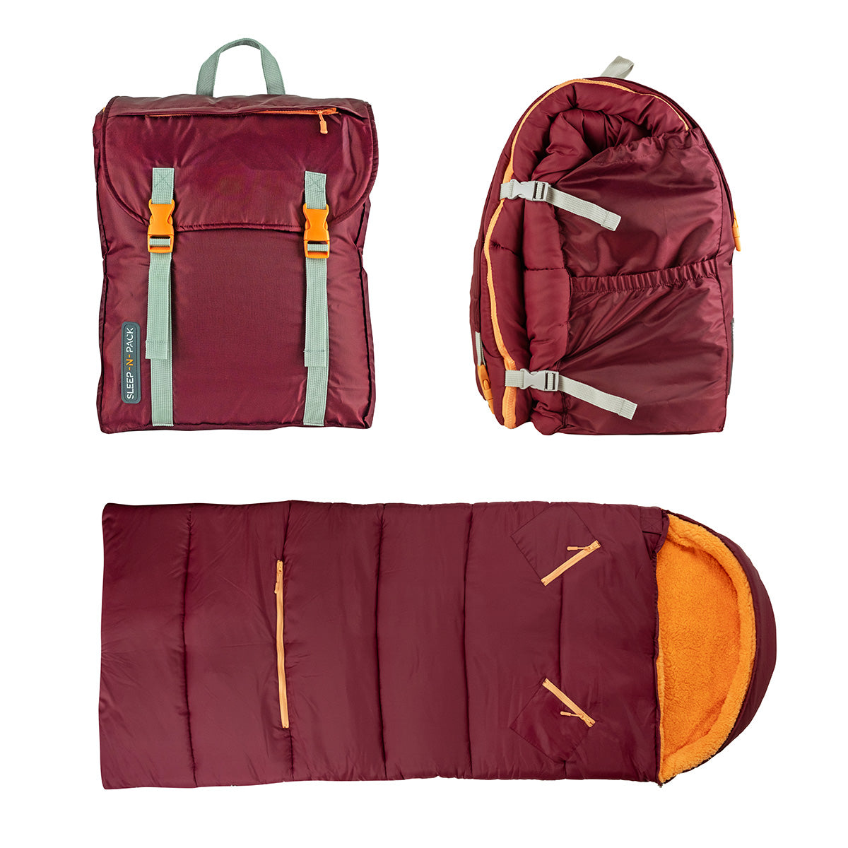 Sleep-n-pack: Packable Sleeping Bag, Big Kid 7-12+ yrs - WinterBerry/Goldenrod Sherpa
