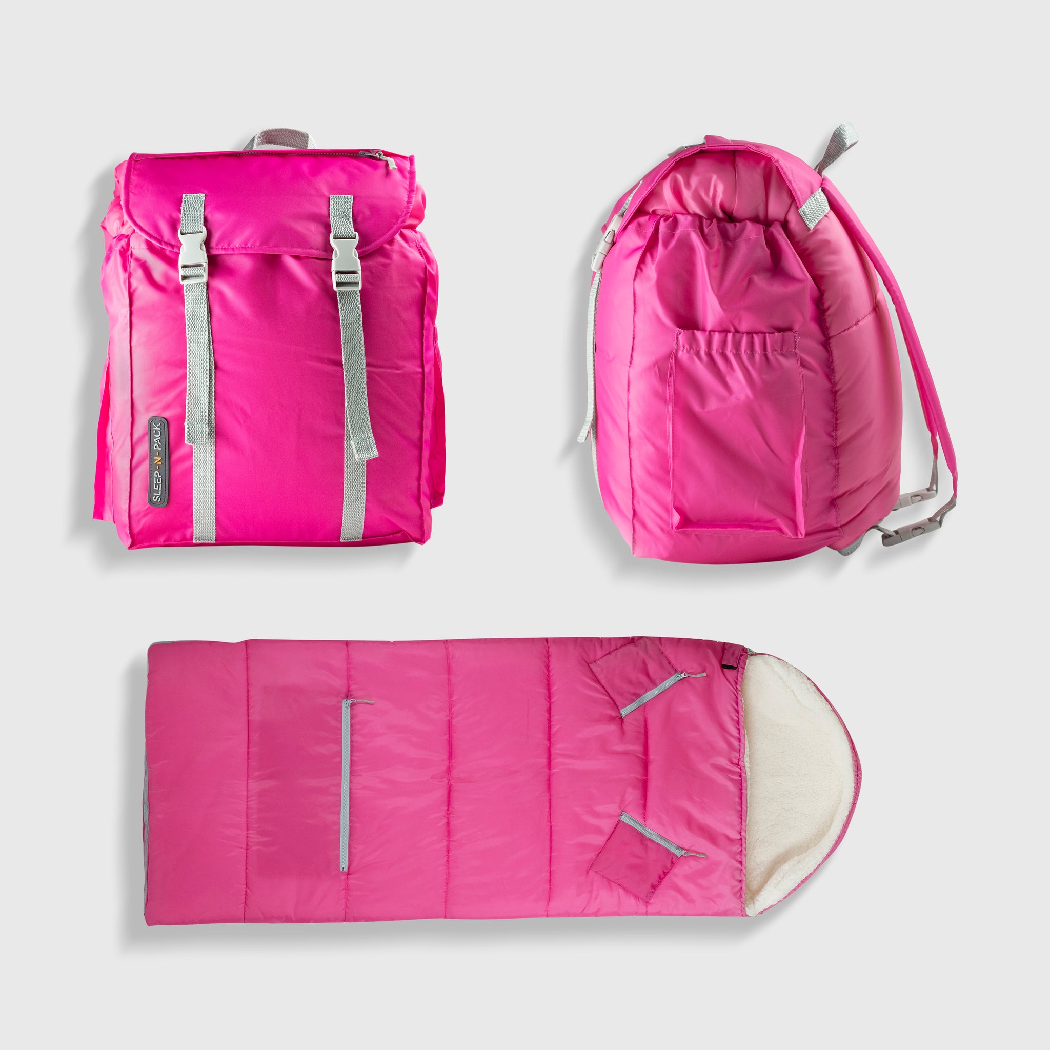 Sleep-n-pack: Packable Sleeping Bag, Big Kid 7-12+ yrs - Hibiscus Pink/Coconut Sherpa