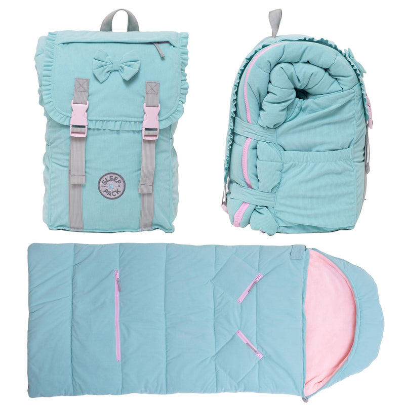 Sleep-N-Pack™ – Little Kid Size | Bows & Ruffles Tanager Turquoise Corduroy