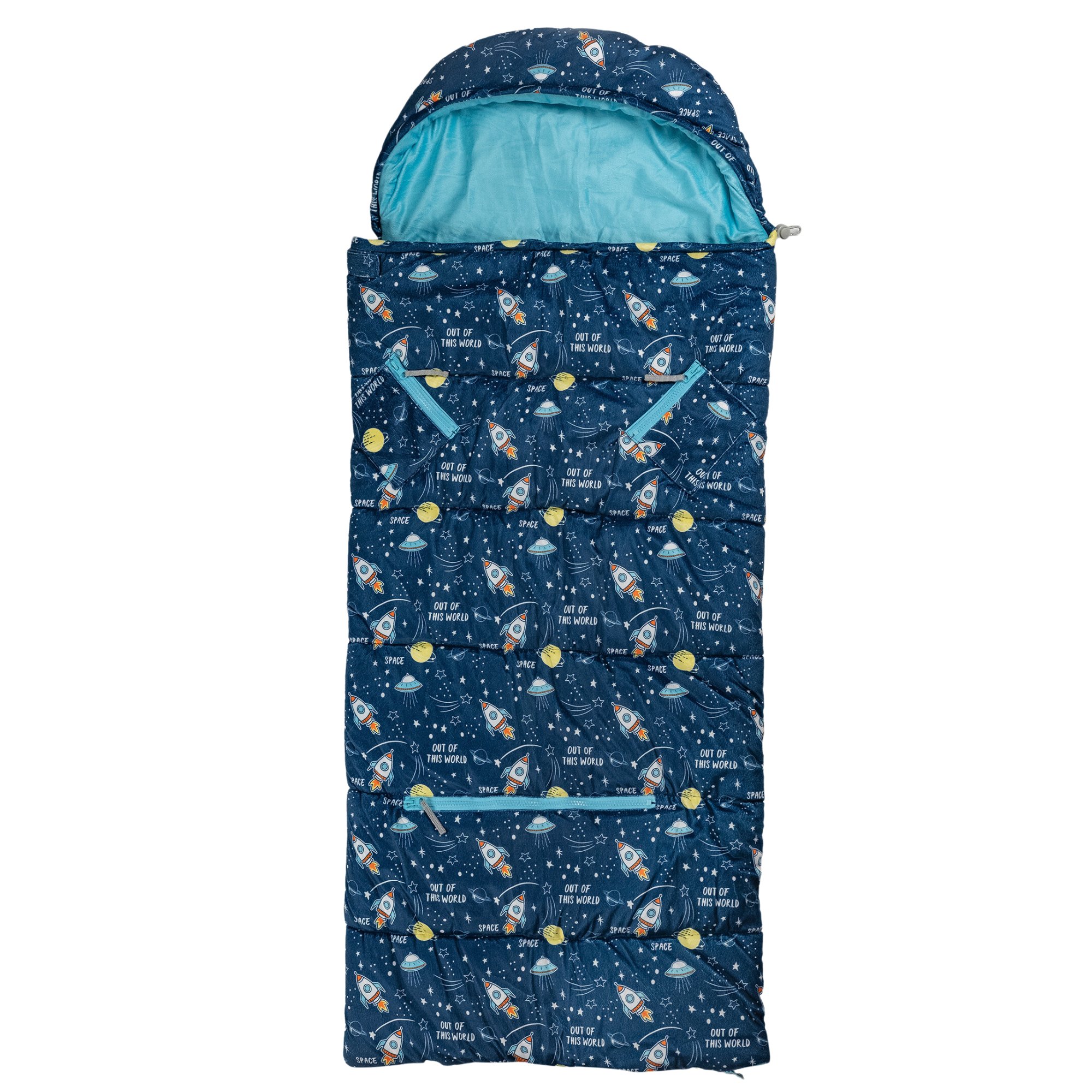 Sleep-n-Pack: Packable Little Kid's Sleeping Bag & Backpack, Cozy Mink, Space & Rockets