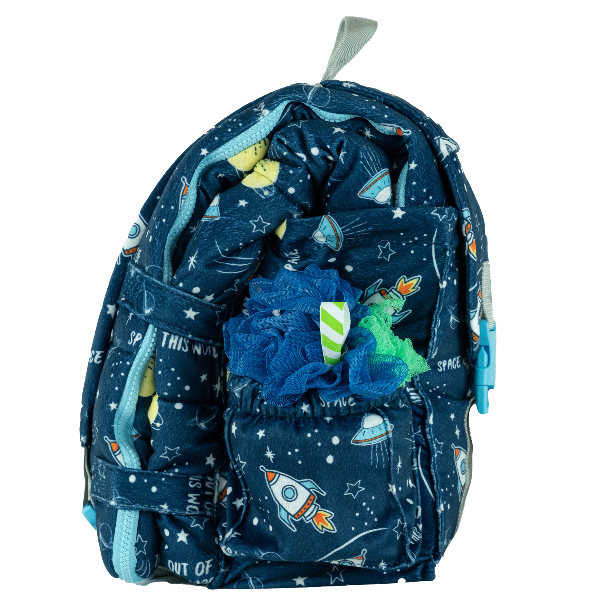 Sleep-n-Pack: Packable Little Kid's Sleeping Bag & Backpack, Cozy Mink, Space & Rockets