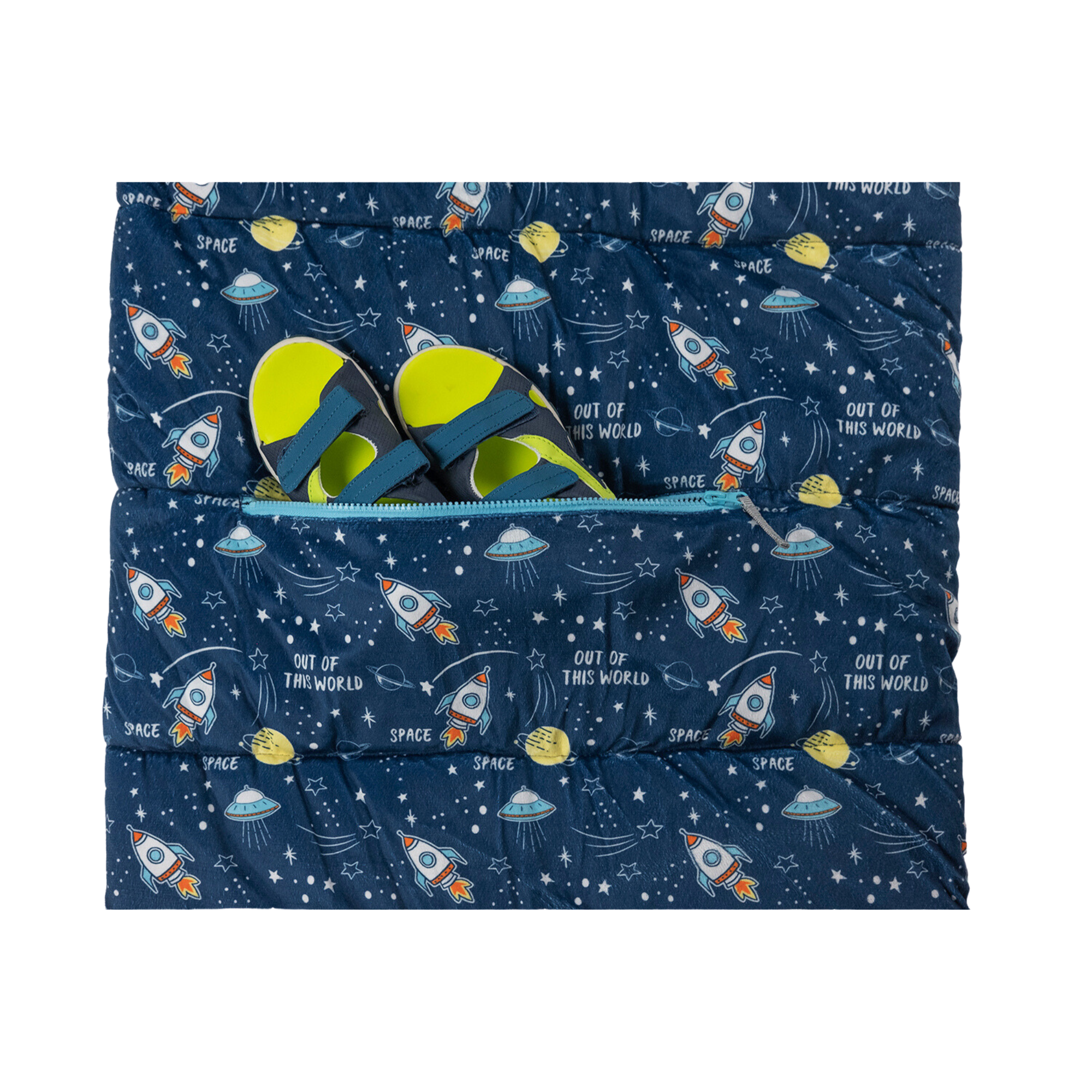 Sleep-n-Pack: Packable Little Kid's Sleeping Bag & Backpack, Cozy Mink, Space & Rockets