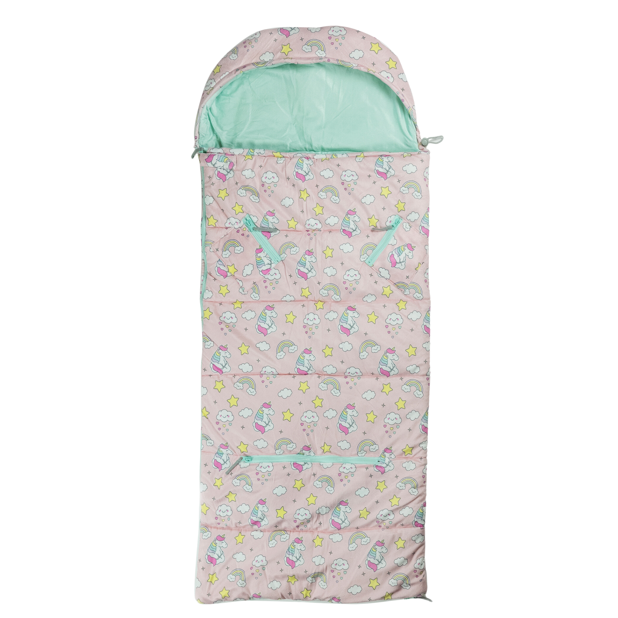 Sleep-n-Pack: Packable Little Kid's Sleeping Bag & Backpack, Cozy Mink, Unicorns