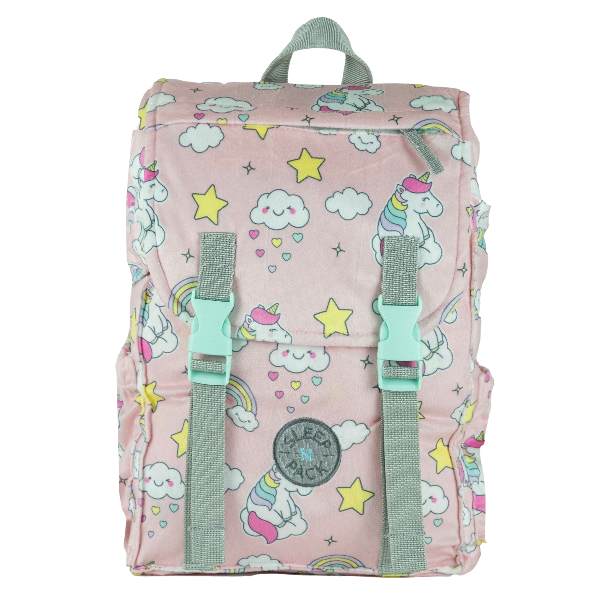 Sleep-n-Pack: Packable Little Kid's Sleeping Bag & Backpack, Cozy Mink, Unicorns