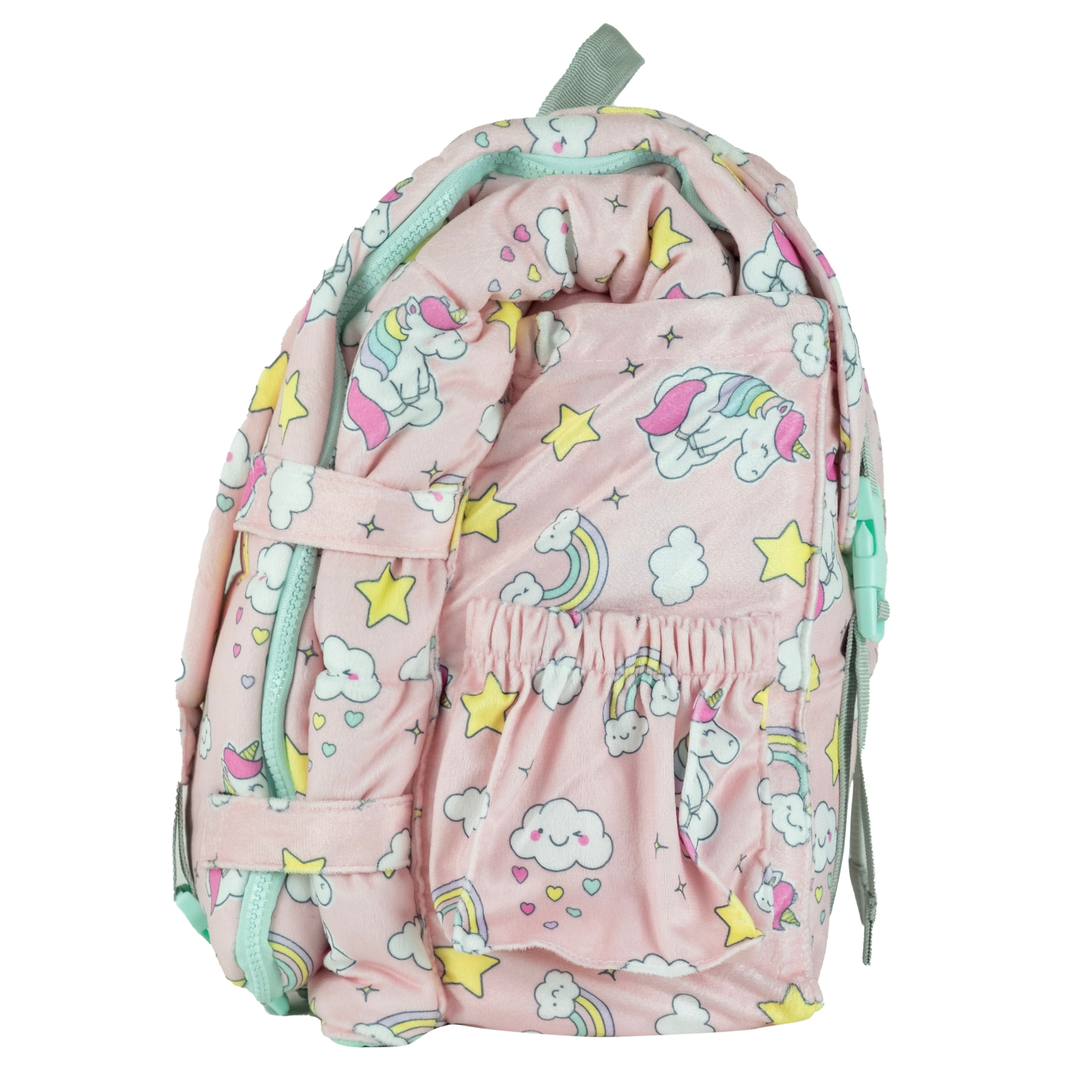 Sleep-n-Pack: Packable Little Kid's Sleeping Bag & Backpack, Cozy Mink, Unicorns