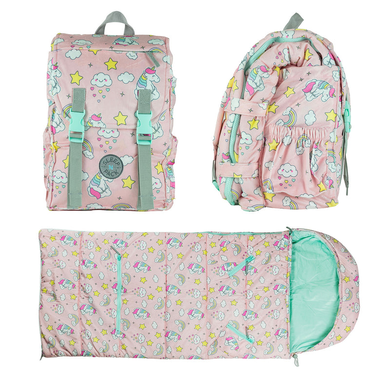 Mimish Sleep-N-Pack, 50 F Packable Kid's Sleeping Bag & Backpack, Unicorn Doodle Print, Size: One size