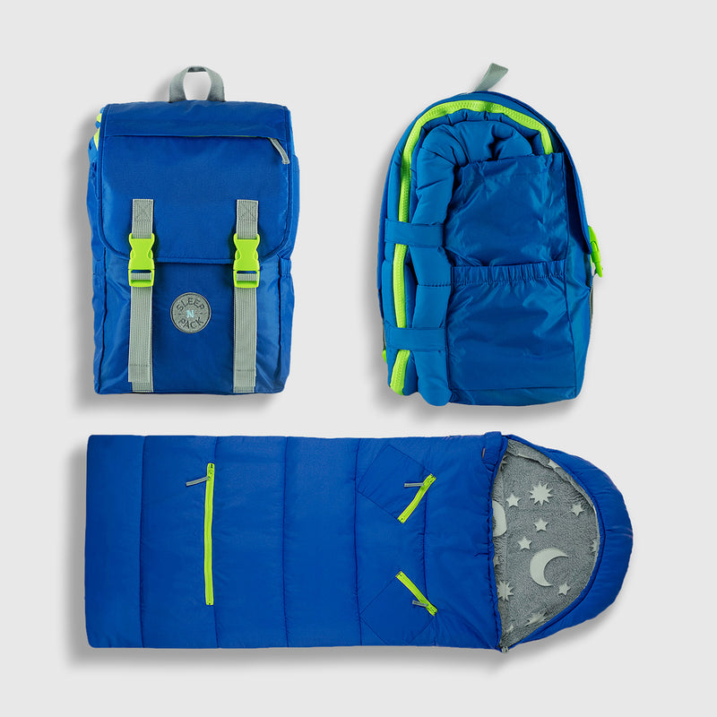 Sleep-N-Pack: Packable Sleeping Bag, Little Kid 3-6 yrs - Surfer Blue/Glow In The Dark Moon & Stars