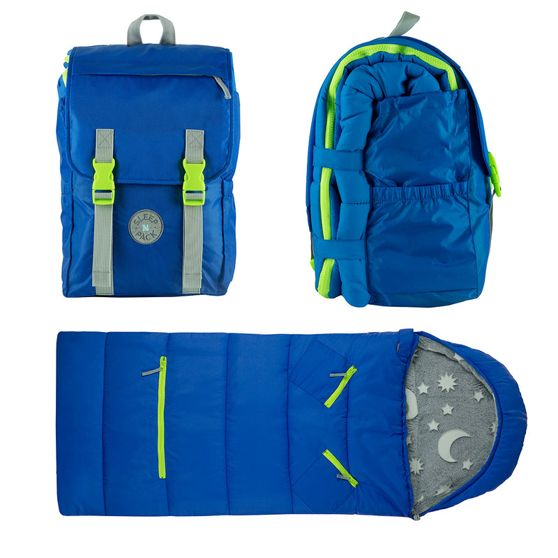 Sleep-N-Pack: Packable Sleeping Bag, Little Kid 3-6 yrs Surfer Blue/Glow In The Dark Moon Stars