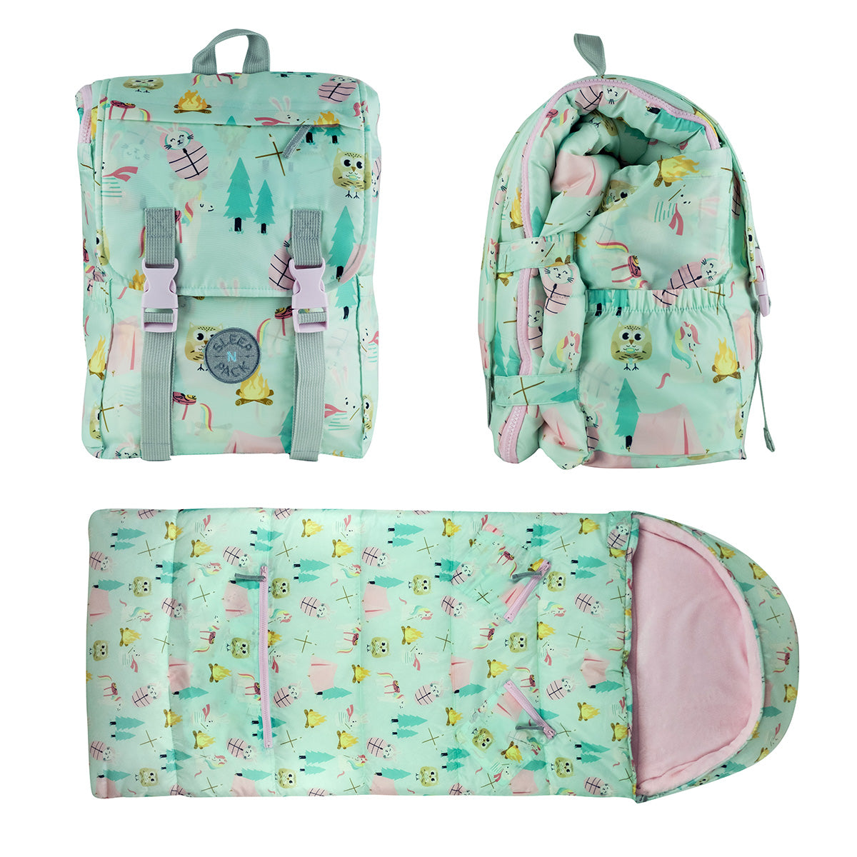 Sleep-N-Pack: Packable Sleeping Bag, Little Kid 3-6 yrs - Camping Animals