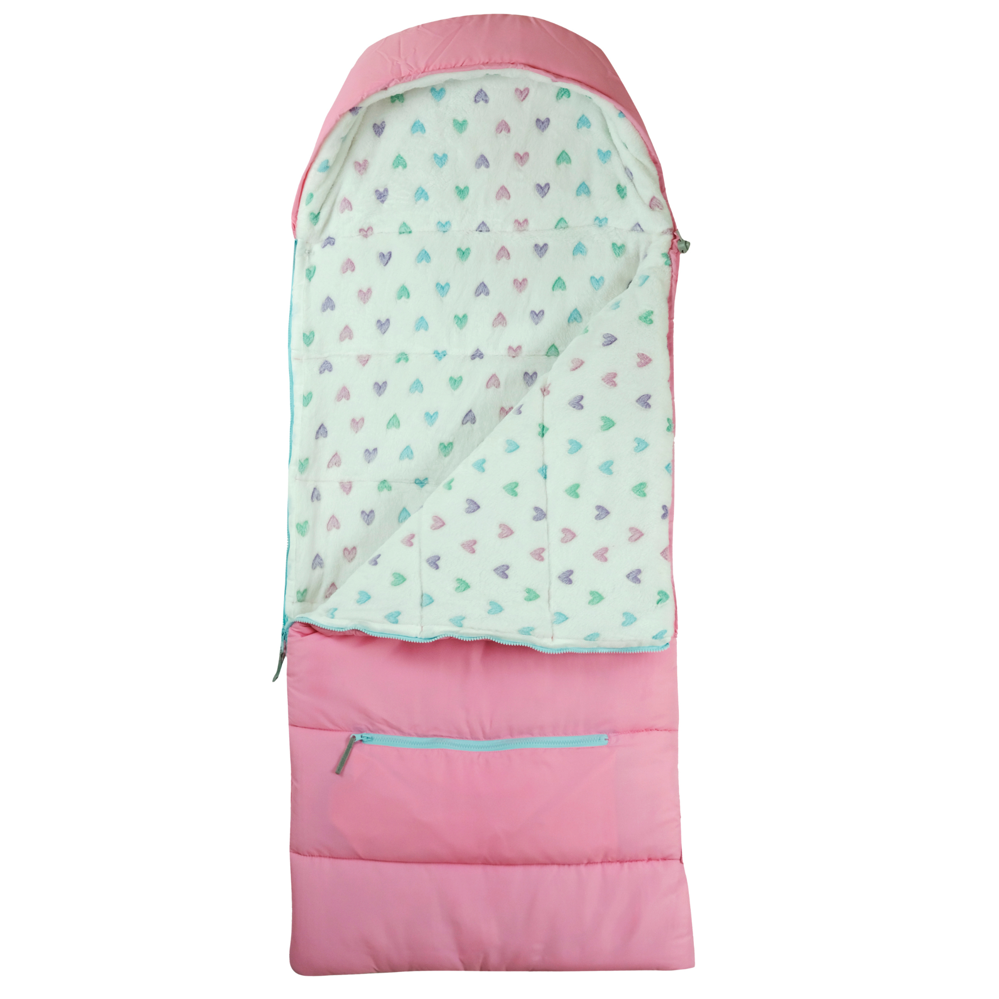 Sleep-N-Pack: Packable Sleeping Bag, Little Kid 3-6 yrs - Cosmos Pink/Glow-In-The-Dark Hearts