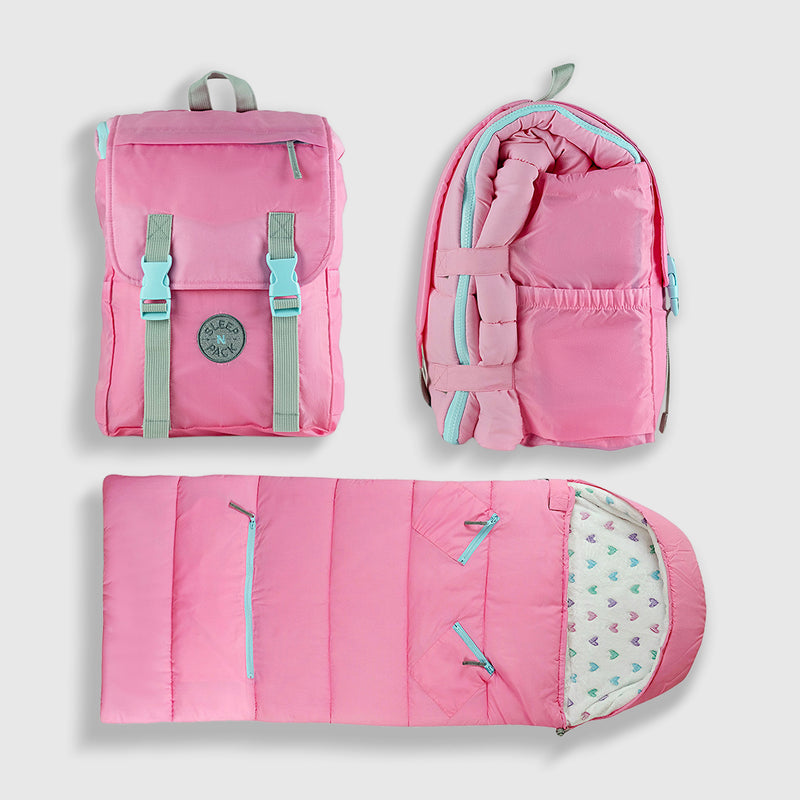Sleep-N-Pack: Packable Sleeping Bag, Little Kid 3-6 yrs - Cosmos Pink/Glow-In-The-Dark Hearts