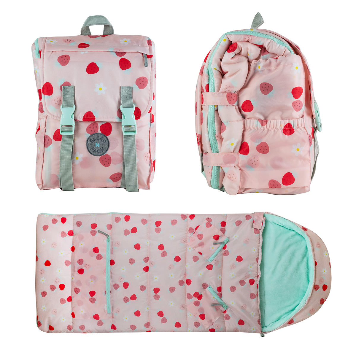 Sleep-N-Pack: Packable Sleeping Bag, Little Kid 3-6 yrs - Strawberries & Daisies