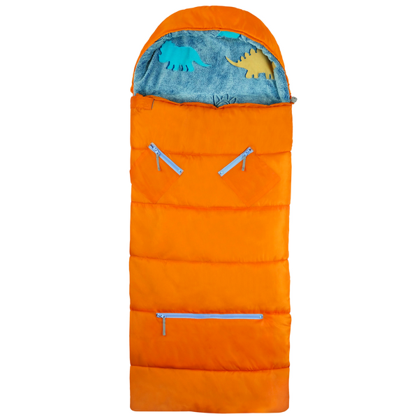 Sleep-N-Pack: Packable Sleeping Bag, Little Kid 3-6 yrs - Tangelo/Glow-In-The-Dark Dinosaurs