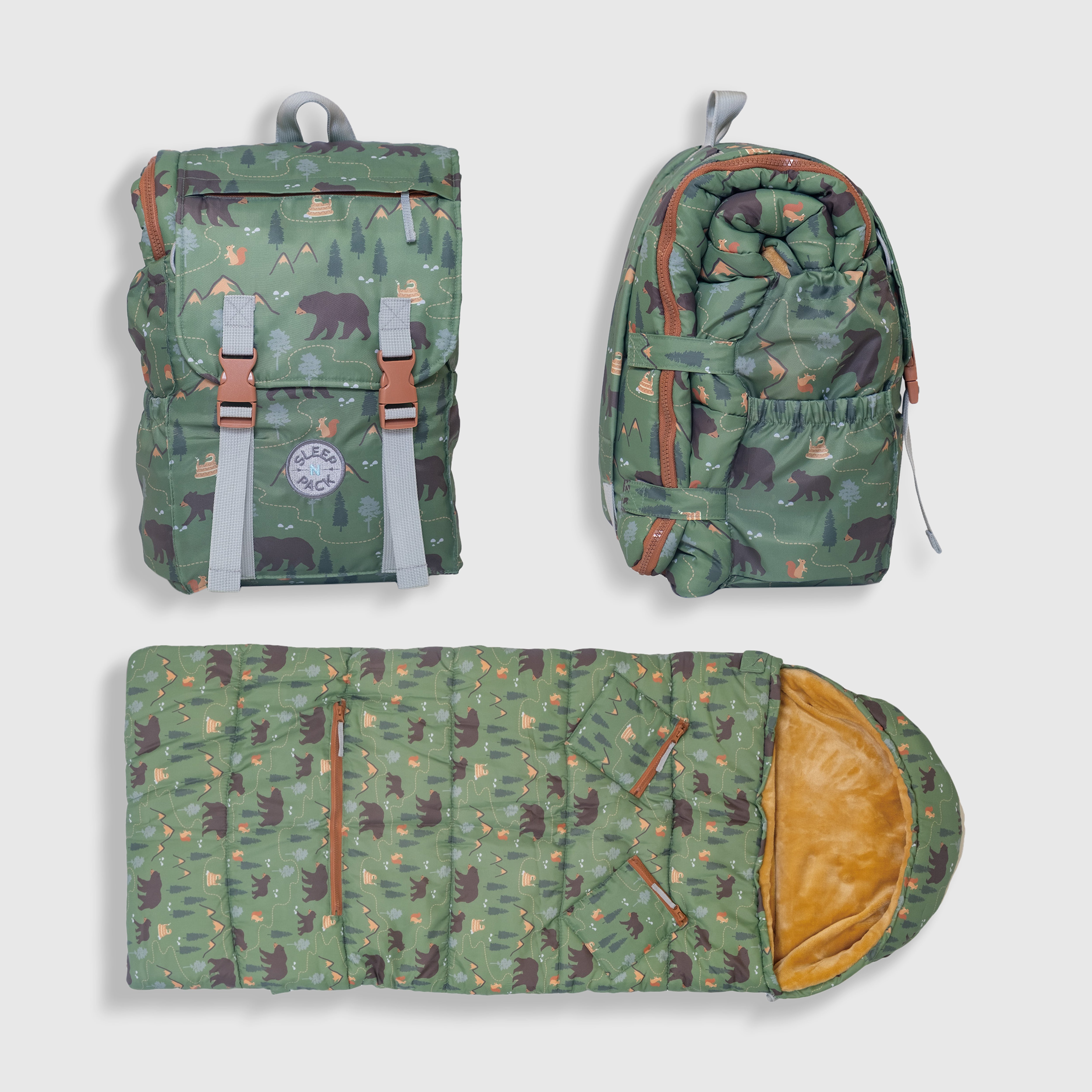 Sleep-N-Pack™ – Little Kid Size | Pals in Print: Camping Bears Trail