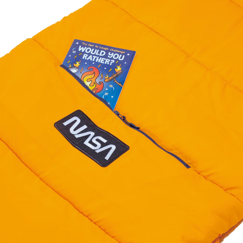 Sleep-N-Pack™ – Big Kid Size | NASA Official Logo & Patches | 2-in-1 Backpack & Sleeping Bag with Cozy Fleece Liner - ORANGE