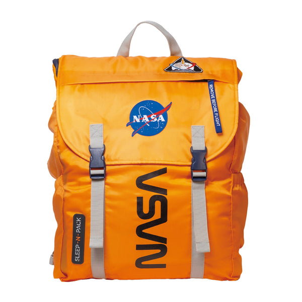 Sleep-N-Pack™ – Big Kid Size | NASA Official Logo & Patches | 2-in-1 Backpack & Sleeping Bag with Cozy Fleece Liner - ORANGE