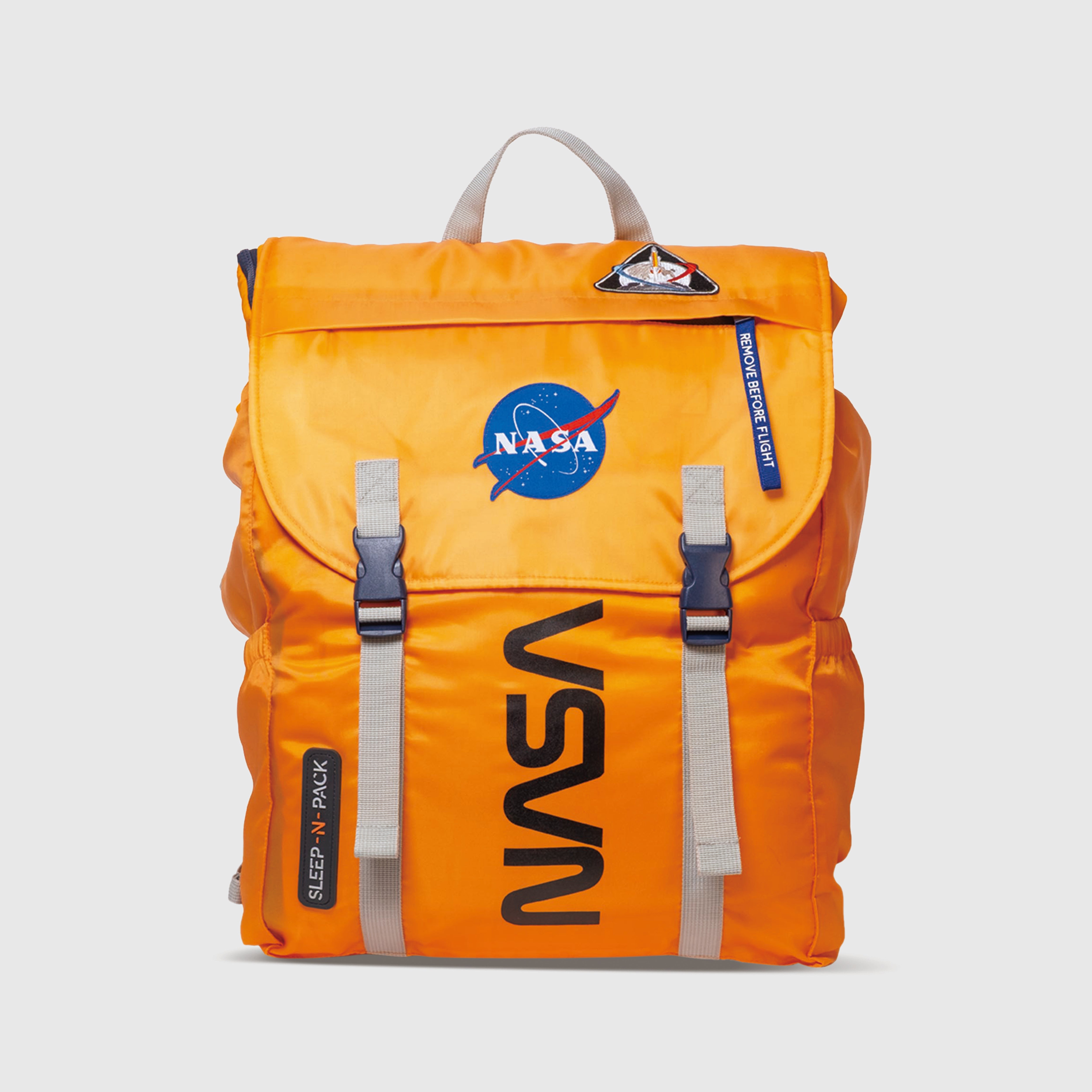 Sleep-N-Pack™ – Big Kid Size | NASA Official Logo & Patches | 2-in-1 Backpack & Sleeping Bag with Cozy Fleece Liner - ORANGE